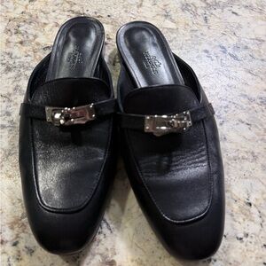 Hermes Kelly Black Leather Slip-On Loafers